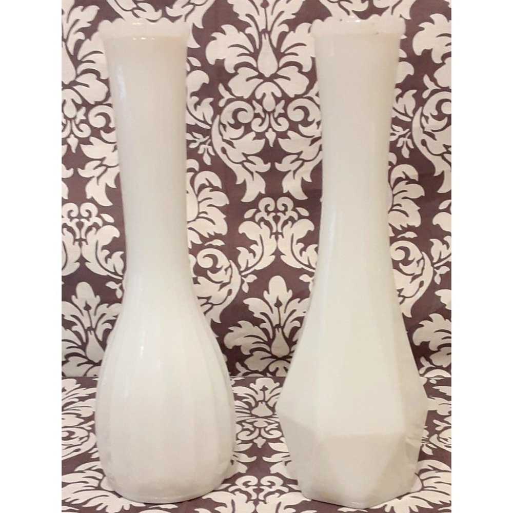 Milk Glass Long Neck Vase Set of 2